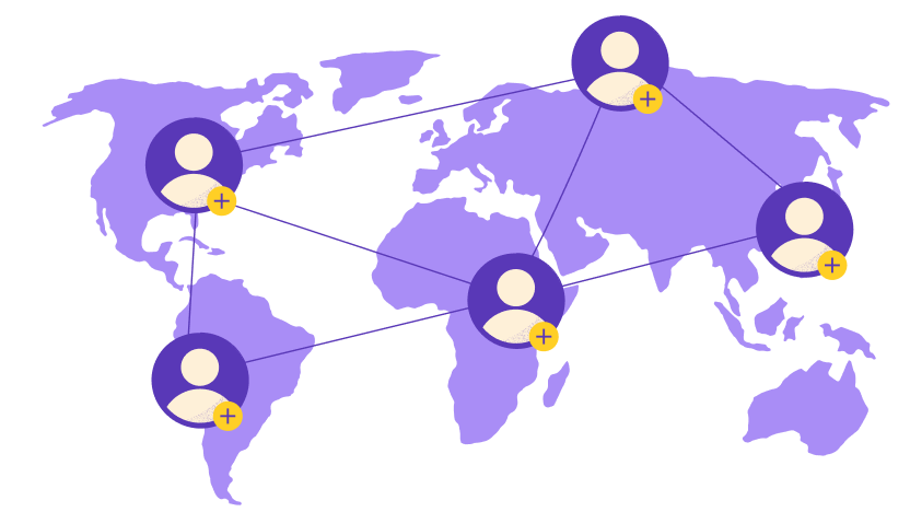 Icono de mapa y usuarios como pasos para un reclutamiento de personal remoto y exitoso